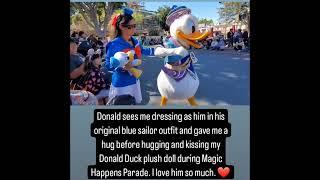 Donald Duck hugs me at Magic Happens Parade 2024