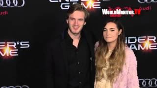 PewDiePie Felix Kjellberg and girlfriend Marzia Bisognin at Enders Game LA premiere