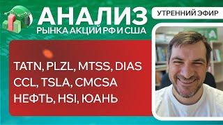 Анализ рынка акций РФ и США TATN PLZL MTSS DIAS CCL TSLA CMCSA Нефть HSI Юань