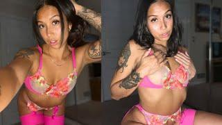Her first lingerie review Asia tries on pink lace lingerie with flowers by Kaei & Shi  TRY ON HAUL
