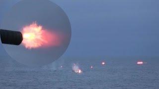 CIWS Gatling Gun & Mk-38 Chain Gun Open Fire On Target Boats
