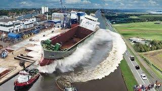 Ship Launch  10 Awesome Waves FAILS and CLOSE CALLS