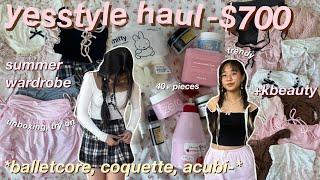 $700 HUGE YESSTYLE try-on haul 🩰 40+ items trendy aesthetic clothes + kbeauty *coquette acubi*
