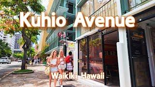 Wandering around Kuhio Ave in Waikiki  4K Walking Tour