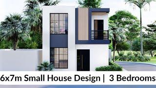 6x7 Meters Small House Design Idea with 3 Bedrooms