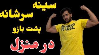 ورزش در خانهتمرینات عضله سینه،سرشانه و پشت بازو با کش و دمبل