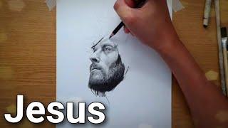 drawing Jesus Christ w worship music background