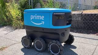 Amazon Prime Home Delivery Robot Navigating Sidewalk