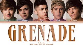 One Direction - Grenade Bruno Mars Cover Color Coded Lyrics