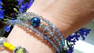 Робимо браслет з синіх кристалів на меморі проволці We make a bracelet from blue crystals