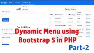Dynamic Responsive navigation bar in PHP HTML  BOOSTRAP5  Hindi  Part -2