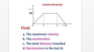 Finding maximum velocity acceleration total distance and deceleration on a velocity-time graph.