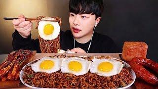 SUB첫 쿡방‍ 직접 만든 짜파게티 먹방 ft. 실비 파김치 Instant Black Bean Noodles  Fried Egg Mukbang