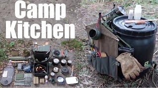 Camp Kitchen.  My Cooking Gear for Camping and Canoe Trips.  Food Barrel.  Wannigan.