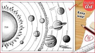 Solar System Drawing with pencil  How to Draw Solar System Easy  Solar System Planets Drawing
