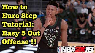 NBA 2K19 Top 3 Beginner Tips Euro Step Tutorial in 5 Out Offense Overpowered Dribble Move 2K19 #27