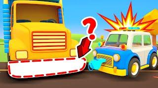 The tow truck needs help Rescue mission for the police car for kids. Helper Cars cartoons for kids.