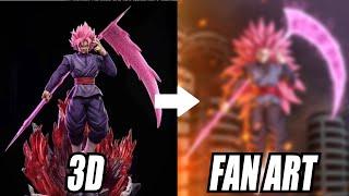 How to draw Black Goku ssj 3  From a 3D model to a drawing