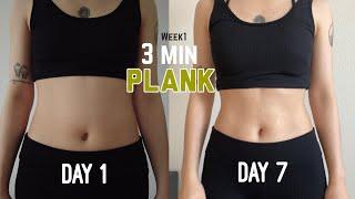 Week#1 3 min PLANK workout to get flat belly 14 Days Plank Challenge