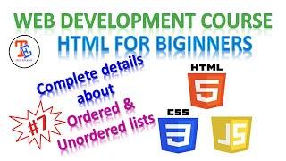 Web Development Tutorial HTML tutorial for beginners  Ordered & unordered lists in html  Class 7