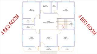 HOUSE PLAN DESIGN  EP 264  1400 SQUARE FEET 4 BEDROOMS  BHK HOUSE PLAN  LAYOUT PLAN