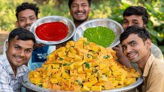 LIVE DHOKLA  Instant Live Dhokla Recipe With Chutney  Village Rasoi