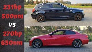 BMW e92 330d vs BMW e81 120d 231hp 500nm stage 1  Dragy Test 0-100km 14mile 