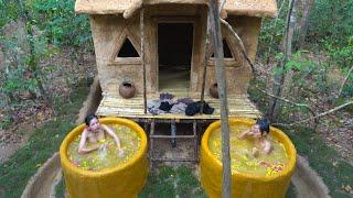 Girls Living Off Grid Built The Most Beautiful Mud House with A Mini Swimming Pool Bathtubs