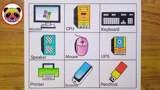 Computer Parts Drawing  Computer Chart Drawing  How to Draw Desktop Computer  Computer Parts