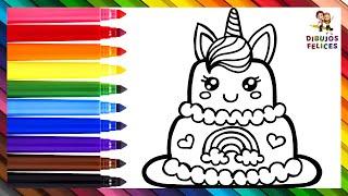 Dibuja y Colorea Un Pastel De Cumpleaños De Unicornio ️ Dibujos Para Niños