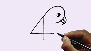 Easy Parrot Drawing From 4 Number l Online Drawing l Easy Technic To Draw l Parrot Art Ideas