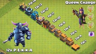 Every Town Hall Vs PEKKA Vs Queen Charge  Clash of Clans