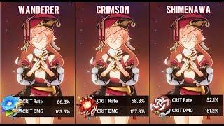 Yanfei - Wanderer Troupe vs Crimson Witch vs Shimenawa Reminiscence - Artifact Comparison