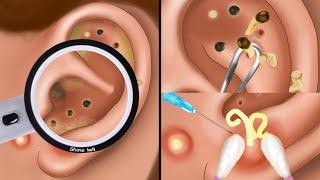 ASMR Satisfying Ear acne blackhead extrusion animationㅣsebaceous cyst