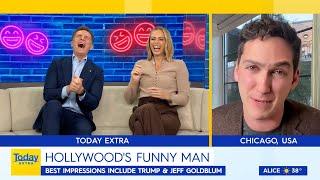 Comedian makes Australian TV hosts FALL OVER laughing with spot on Trump Jeff Goldblum impressions