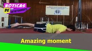 Amazing moment Russian gymnast uses incredible uppery strength to turn a backflip into a