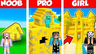 Minecraft Battle GOLD CASTLE HOUSE BUILD CHALLENGE - NOOB vs PRO vs GIRL  Animation