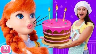 Le bambole Elsa e Anna compiono gli anni Video con le bambole e giochi con le Barbie per bambini