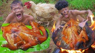 Wilderness cooking - Big chicken in jugle cocking - Eating delicious #000193