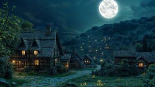 Peaceful Village Medieval Ambience with Relaxing Night Village Sounds Crickets Owl Sounds Winds