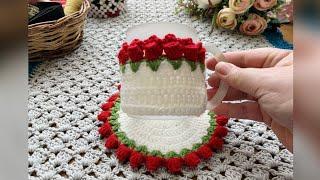 غطاء كوب كروشيه بغرزة زهرة التوليب _ crochet tulip flower  stitch mug cover