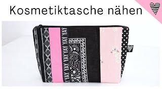 Kosmetiktasche aus Stoffresten nähen  einfaches Patchwork  DIY MODE