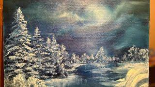 Winter Forest at night -Tutorial oil painting