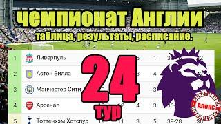 Чемпионат Англии АПЛ 24 тур. Результаты расписание таблица.