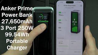 Anker Prime Power Bank 27650mAh 3-Port 250W Portable Charger 99.54Wh Smart App Compatible