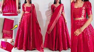 Perfect box pleated lehenga skirt & puff sleeve princess cut blouse cutting stitching  Kannada