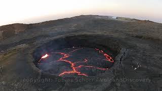 Fly over an active lava lake - Erta Ale volcano Ethiopia