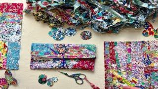 Textile Scraps Made into Beautiful Artsy Fabric Upcycled Liberty of London Clutch  #Crazy Quilting