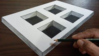 Menggambar Lubang Kotak 3 Dimensi Pencil Drawing 3D