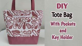 SIMPLE AND EASY  DIY TOTE BAG WITH POCKETS AND KEY HOLDER  Shopping Bag  Cloth Bag Making  Bag